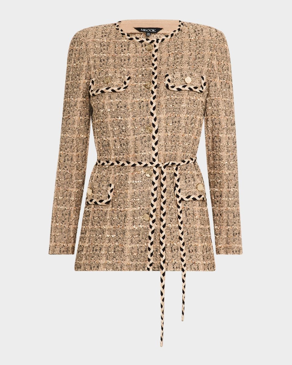 Belted Button-Front Tweed Knit Jacket - Heritage Fit
